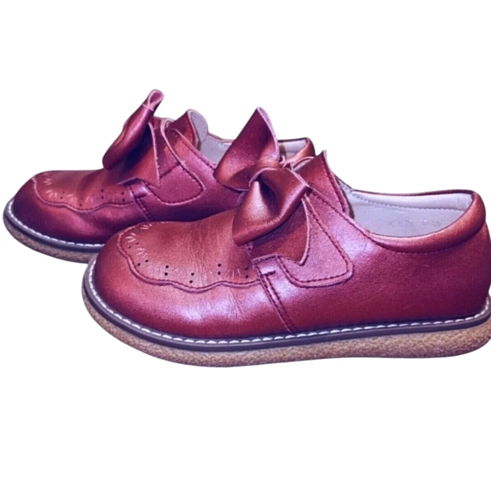 Red Gold with Subtle Metallic Sheen Leather Bow Loafers Size 1